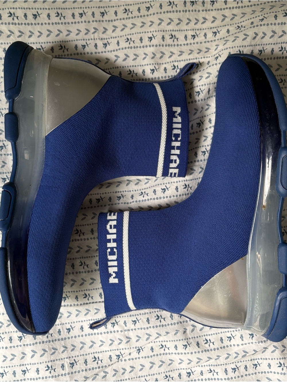 Michael Kors Navy Blue Sock Sneakers with Clear Sole